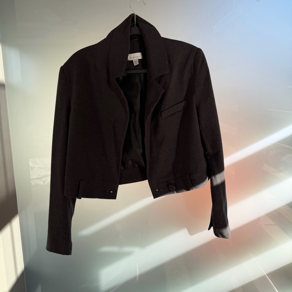 Topshop Gray Oversized Cropped Blazer